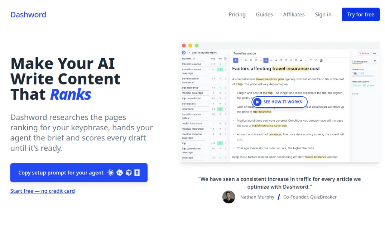 Screenshot of Dashword website