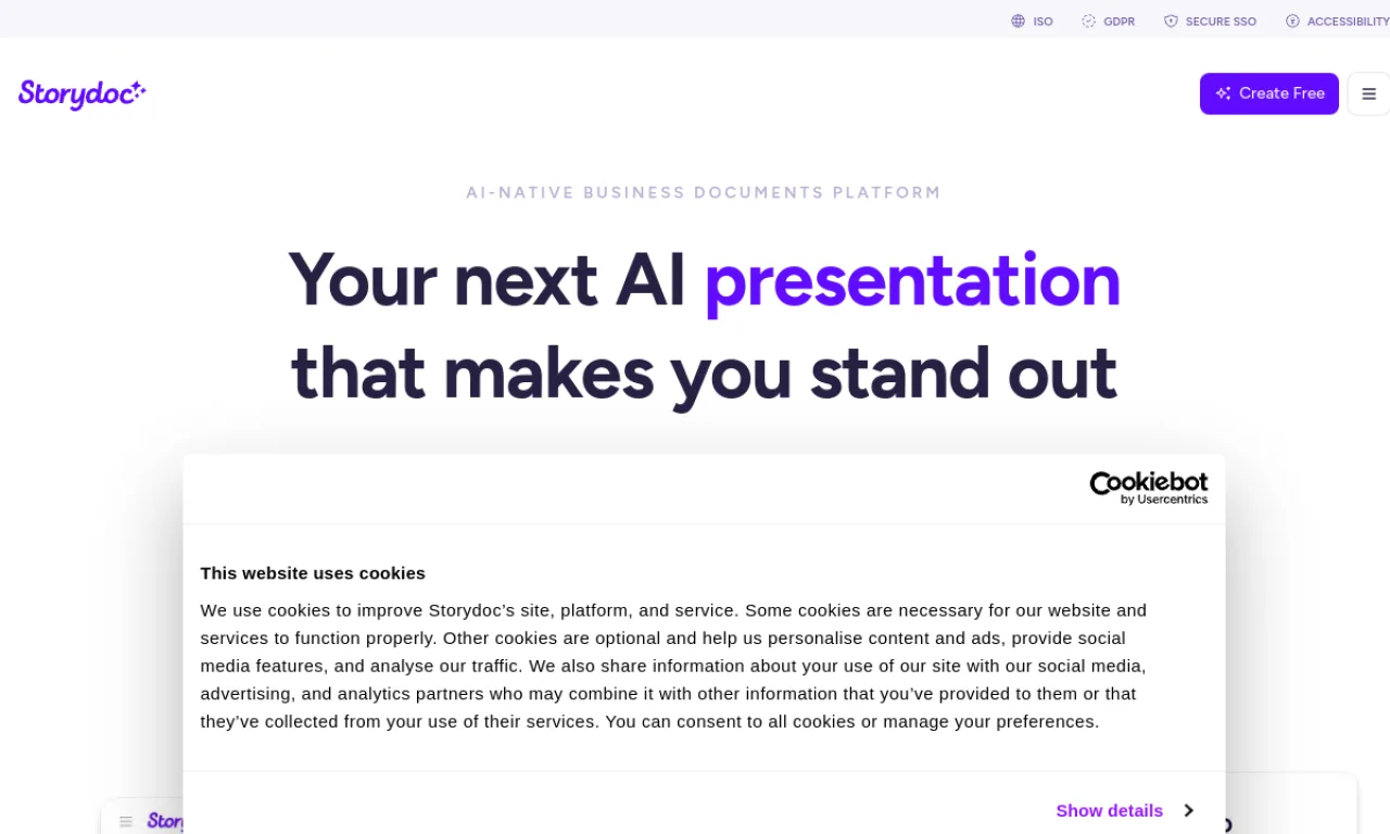 Screenshot of Storydoc / case study tools website