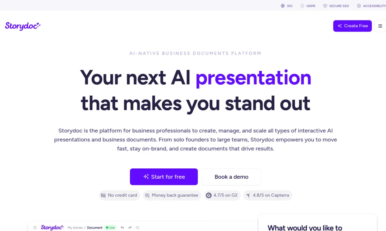Screenshot of Storydoc / case study tools website