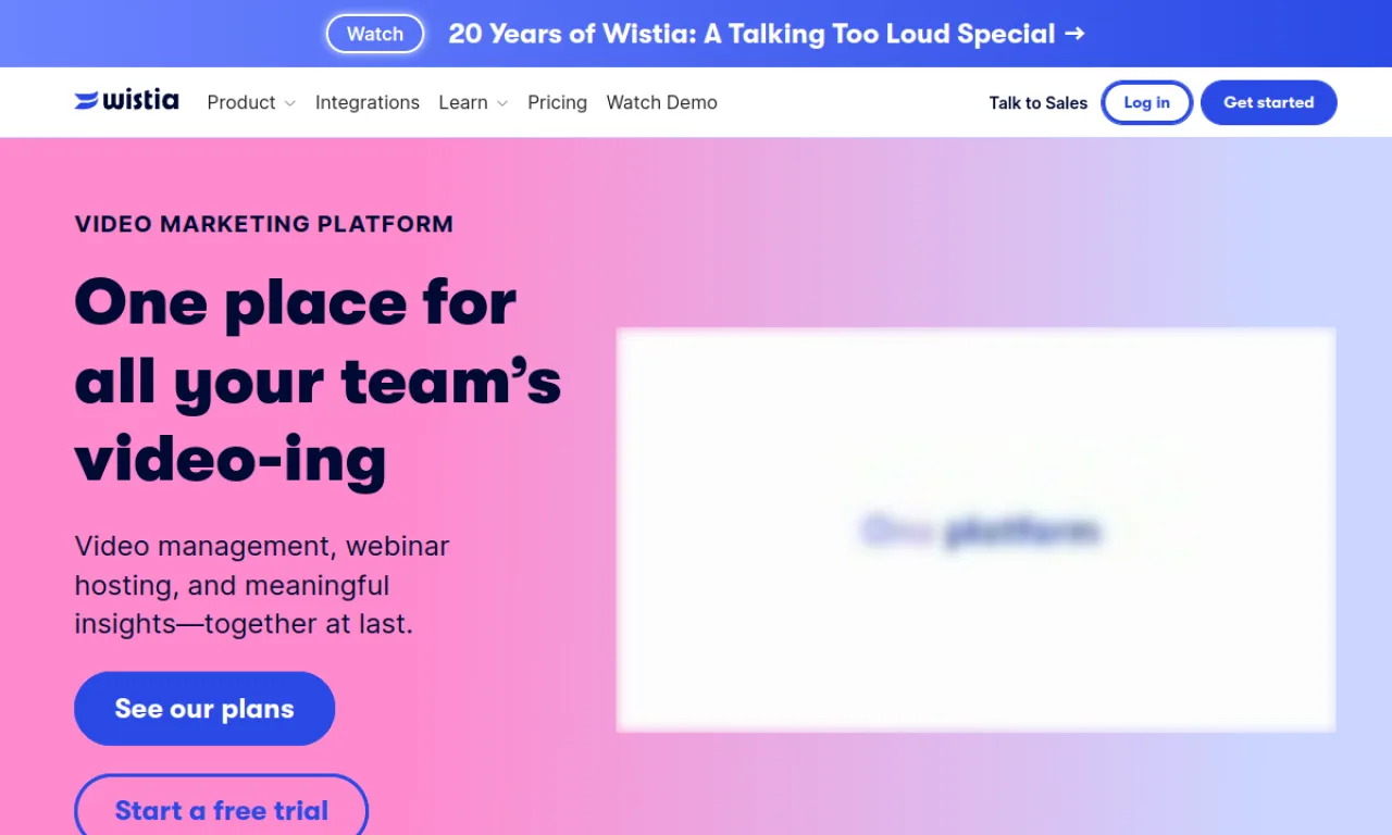 Screenshot of Wistia Channels website