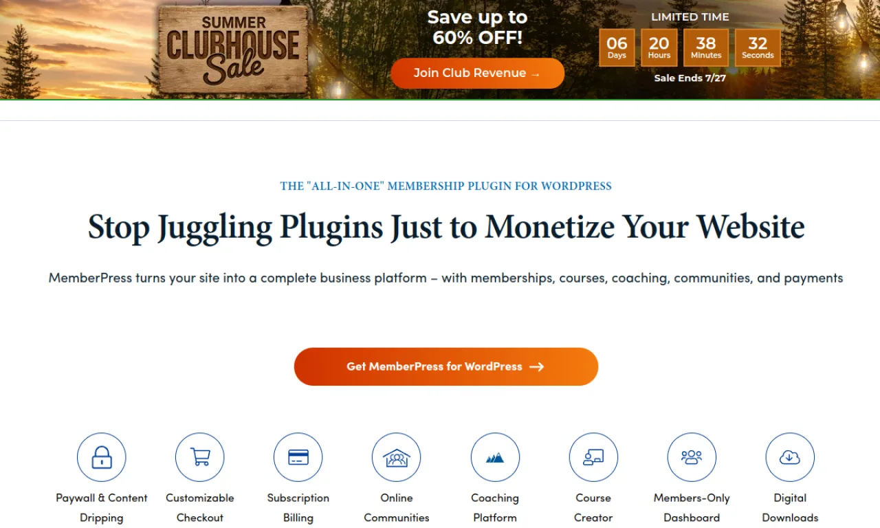 Screenshot of MemberPress website