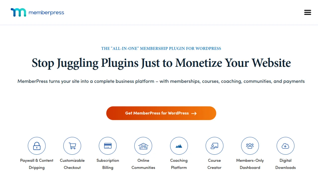 Screenshot of MemberPress website