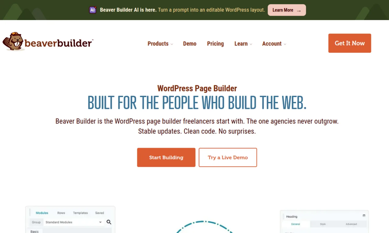 Screenshot of Beaver Builder website