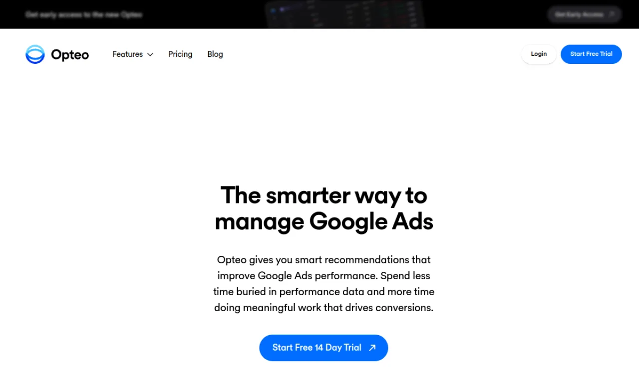 Screenshot of Opteo website
