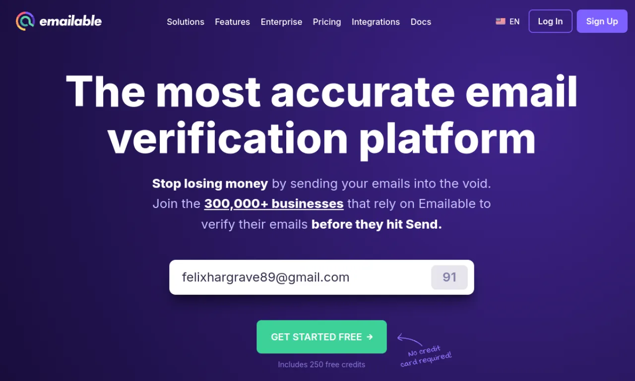 Screenshot of Emailable website