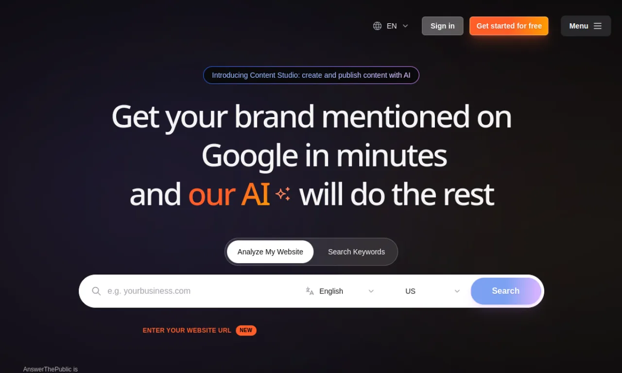 Screenshot of AnswerThePublic website