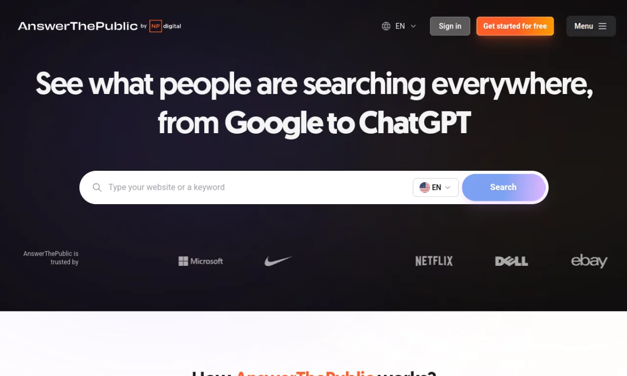 Screenshot of AnswerThePublic website
