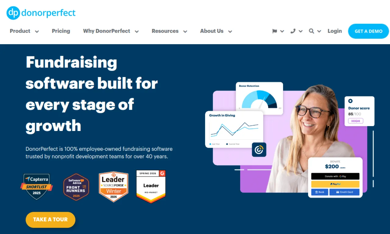 Screenshot of DonorPerfect website