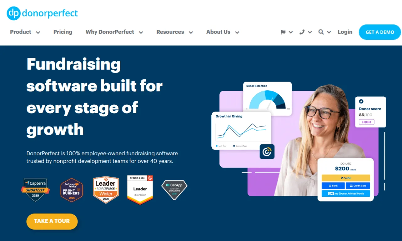 Screenshot of DonorPerfect website