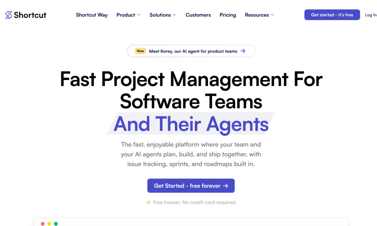 Screenshot of Shortcut website