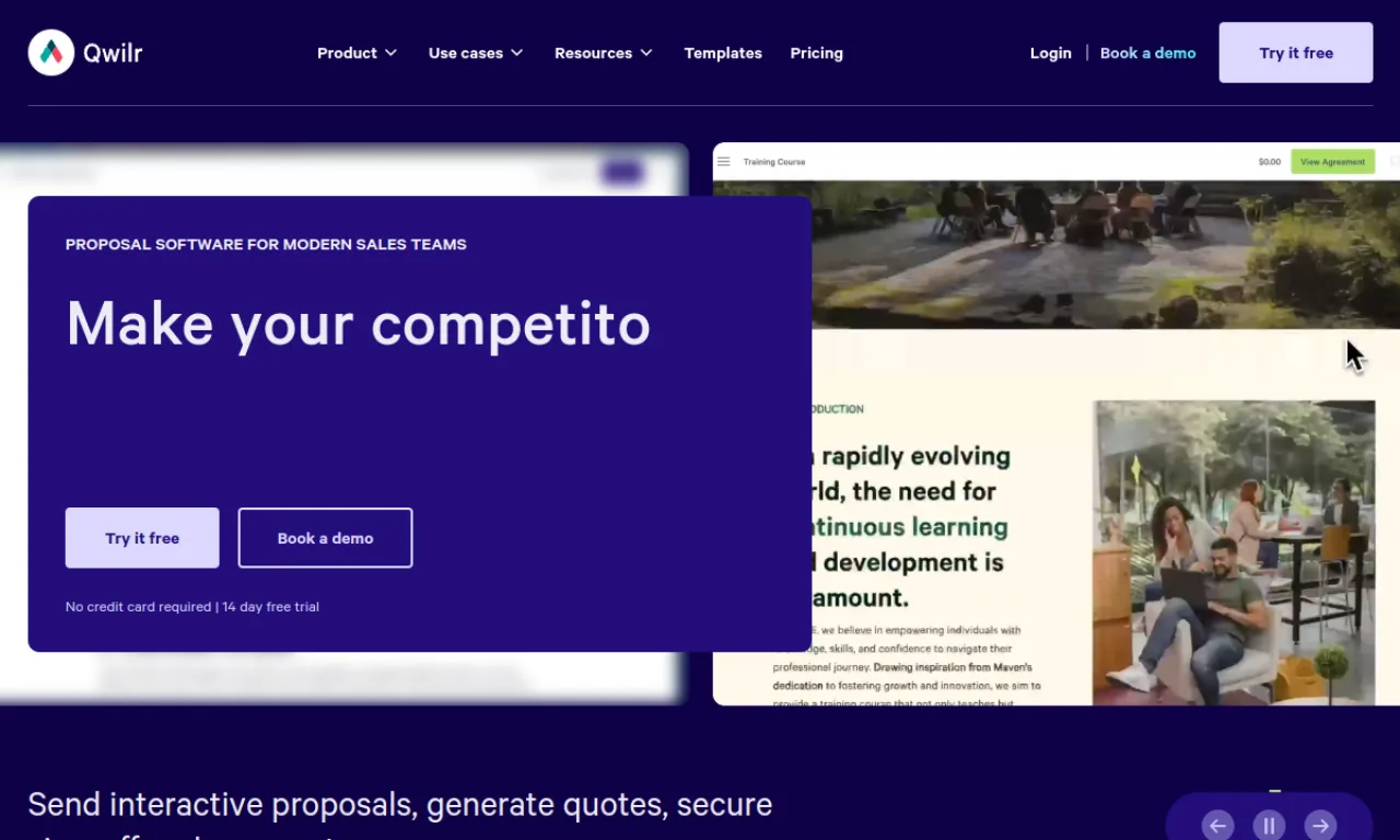 Screenshot of Qwilr website