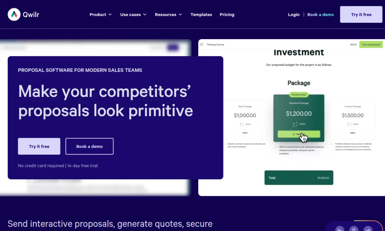 Screenshot of Qwilr website