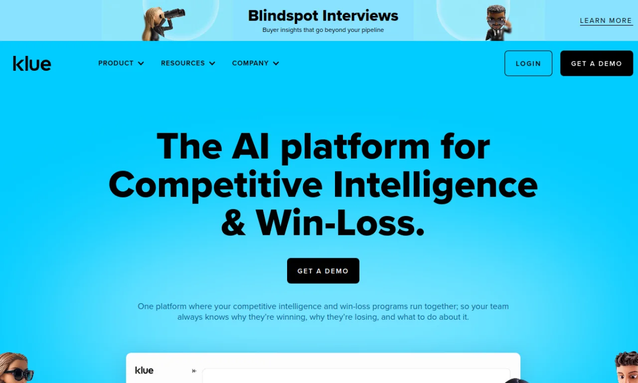 Screenshot of Klue Battlecards website