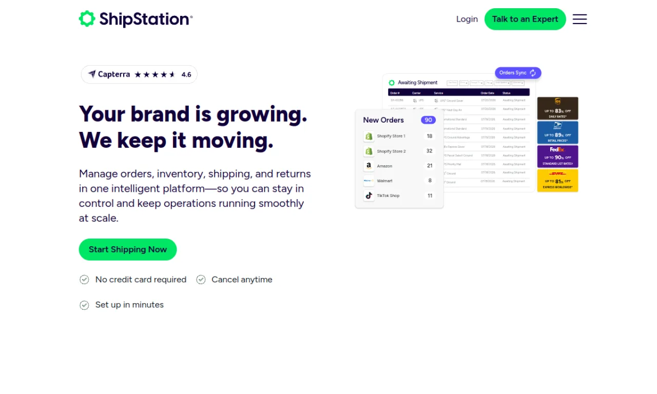 Screenshot of ShipStation website
