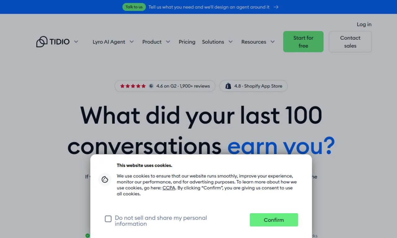 Screenshot of Gorgias Convert / Tidio website