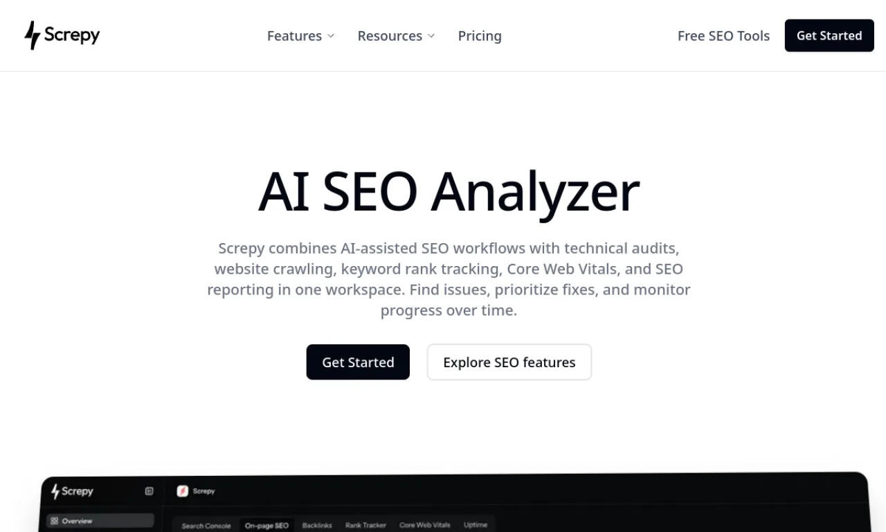Screenshot of Screpy website