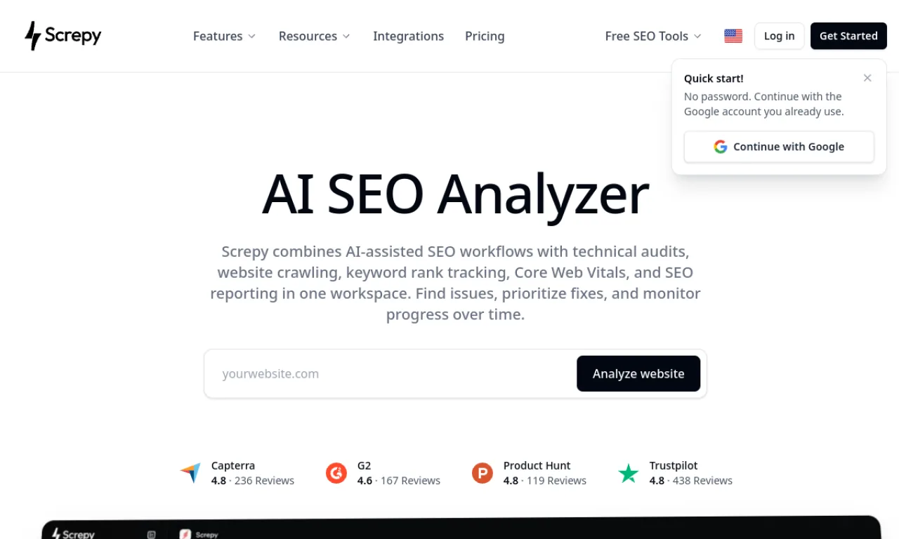 Screenshot of Screpy website