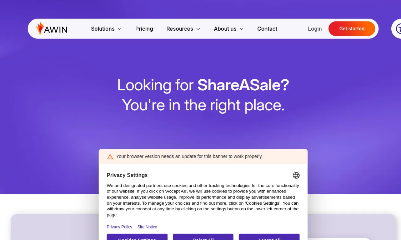 Screenshot of ShareASale website