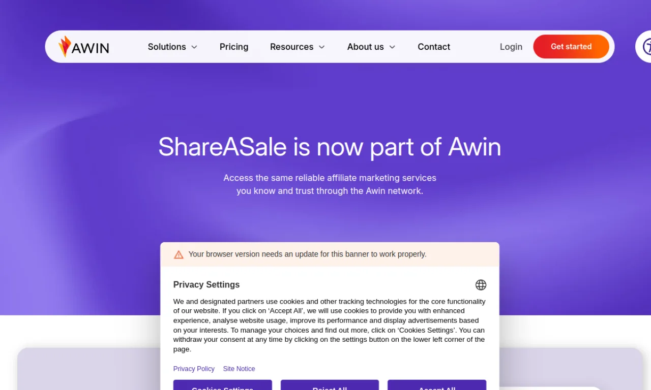 Screenshot of ShareASale website