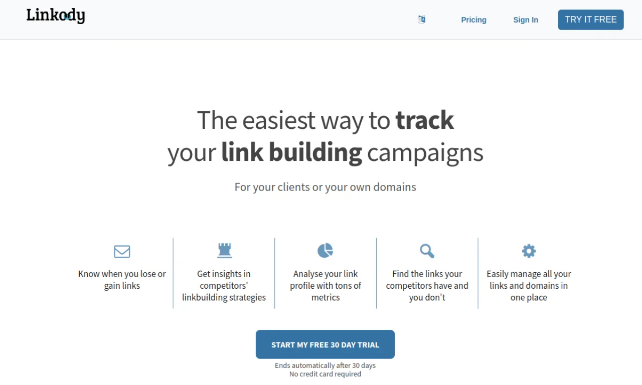 Screenshot of Linkody website