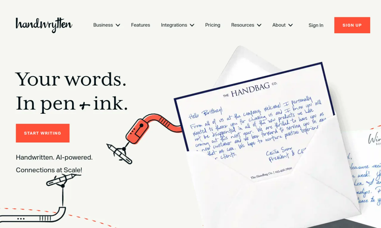 Screenshot of Handwrytten website