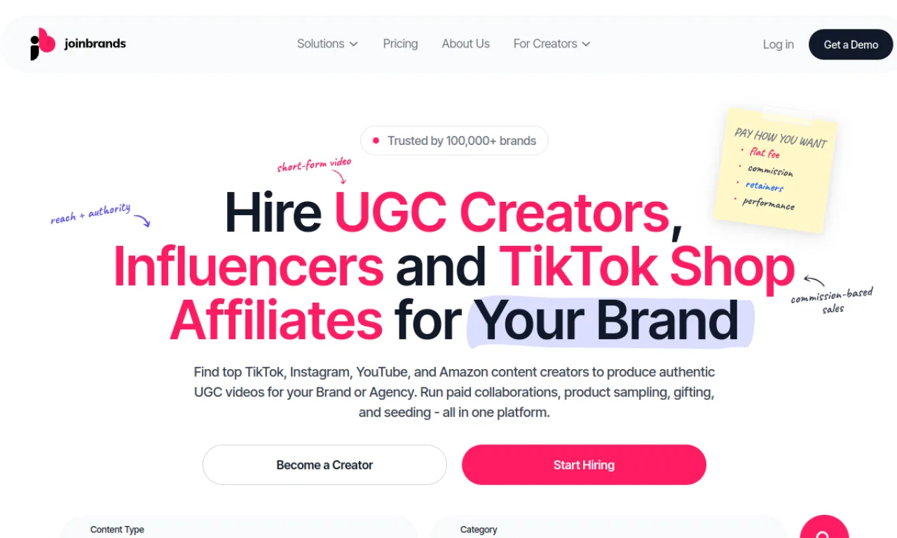 Screenshot of JoinBrands website