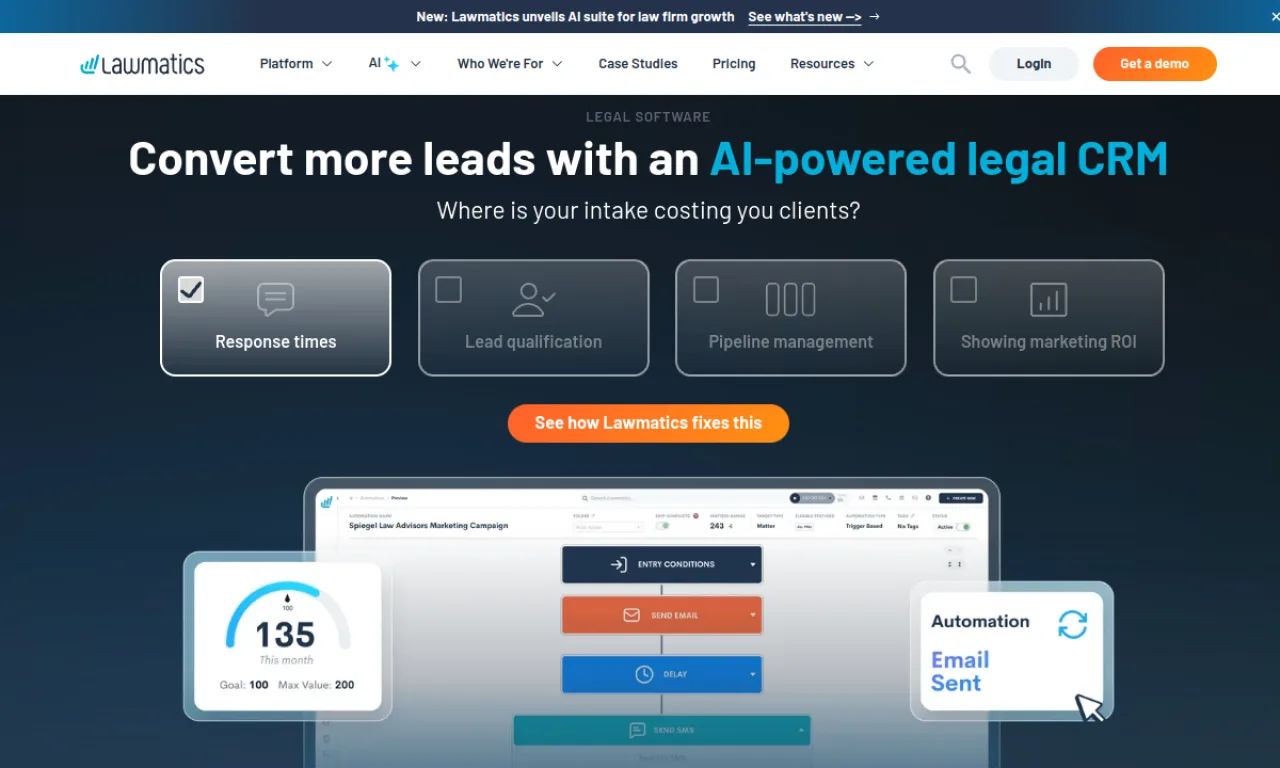 Screenshot of Lawmatics Intake website