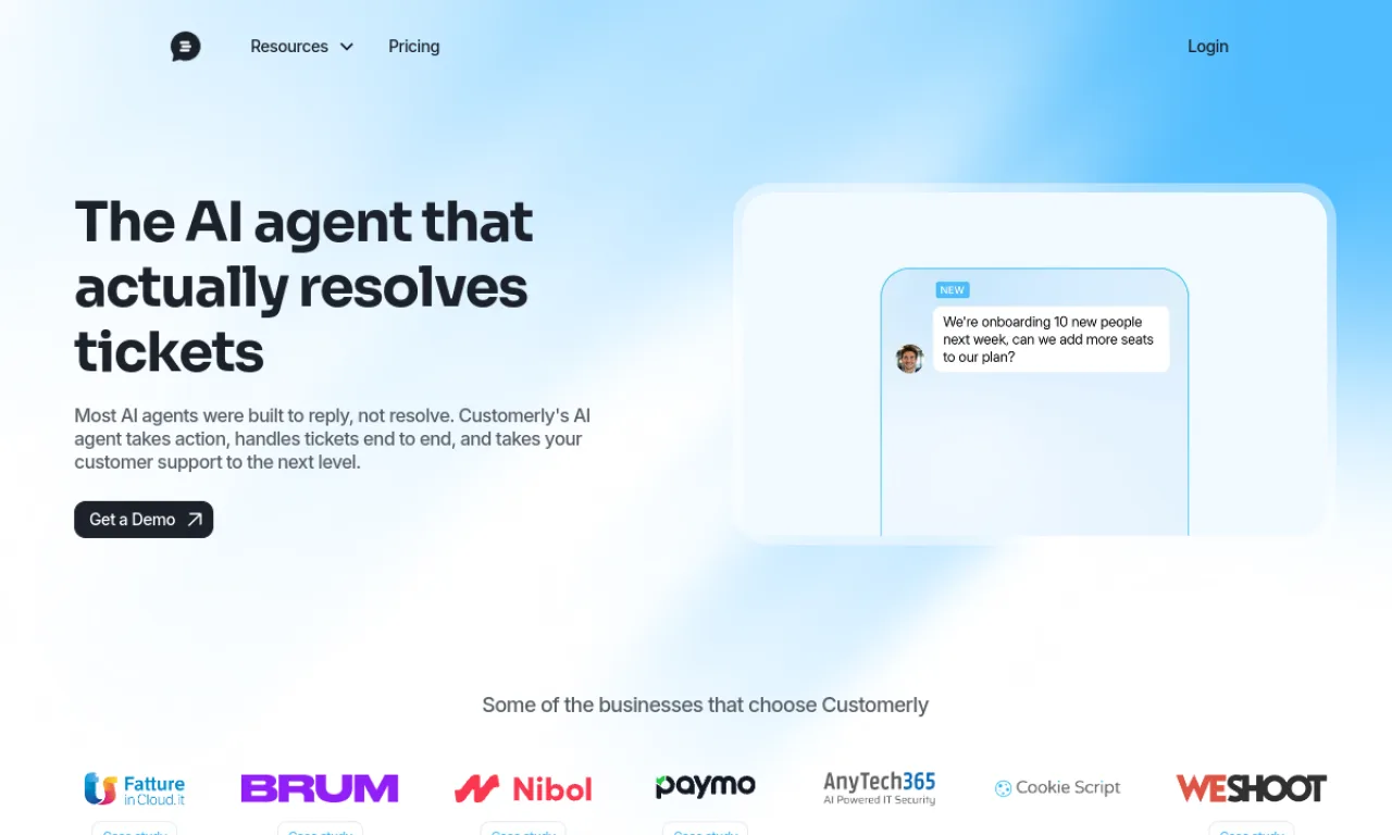 Screenshot of Gist / Customerly website