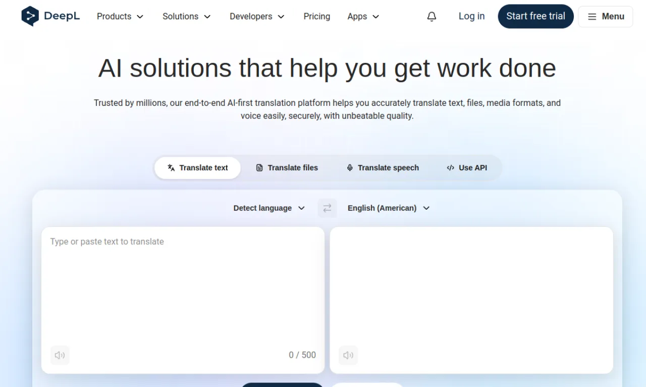 Screenshot of DeepL website