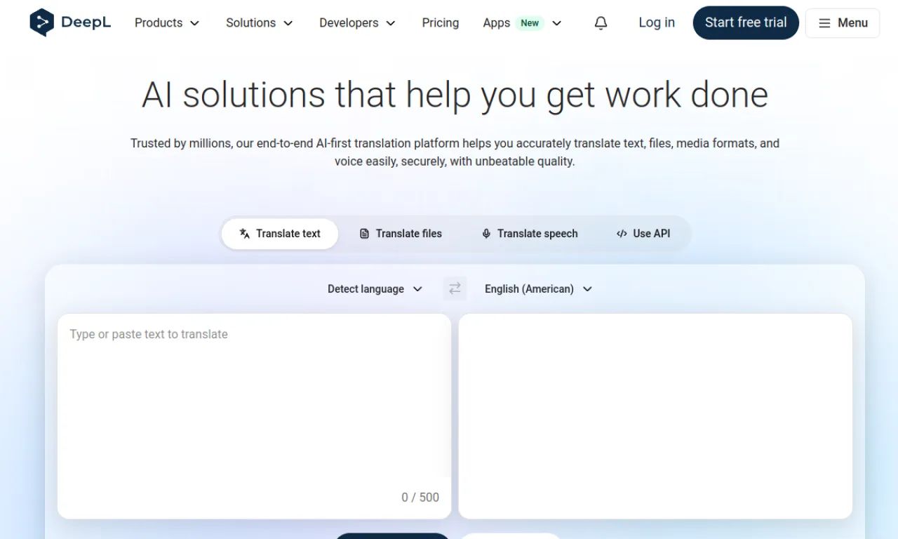 Screenshot of DeepL website