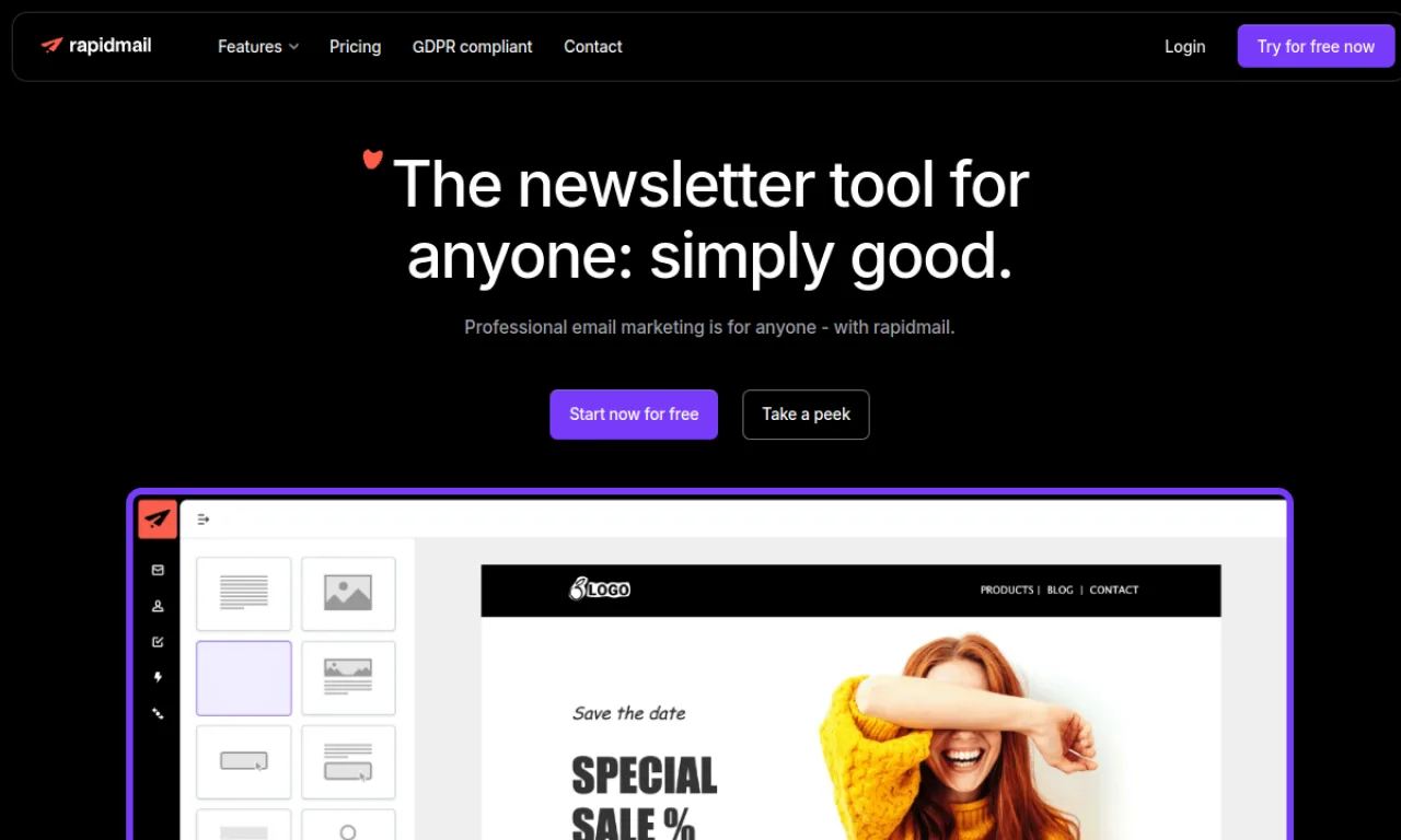 Screenshot of rapidmail website