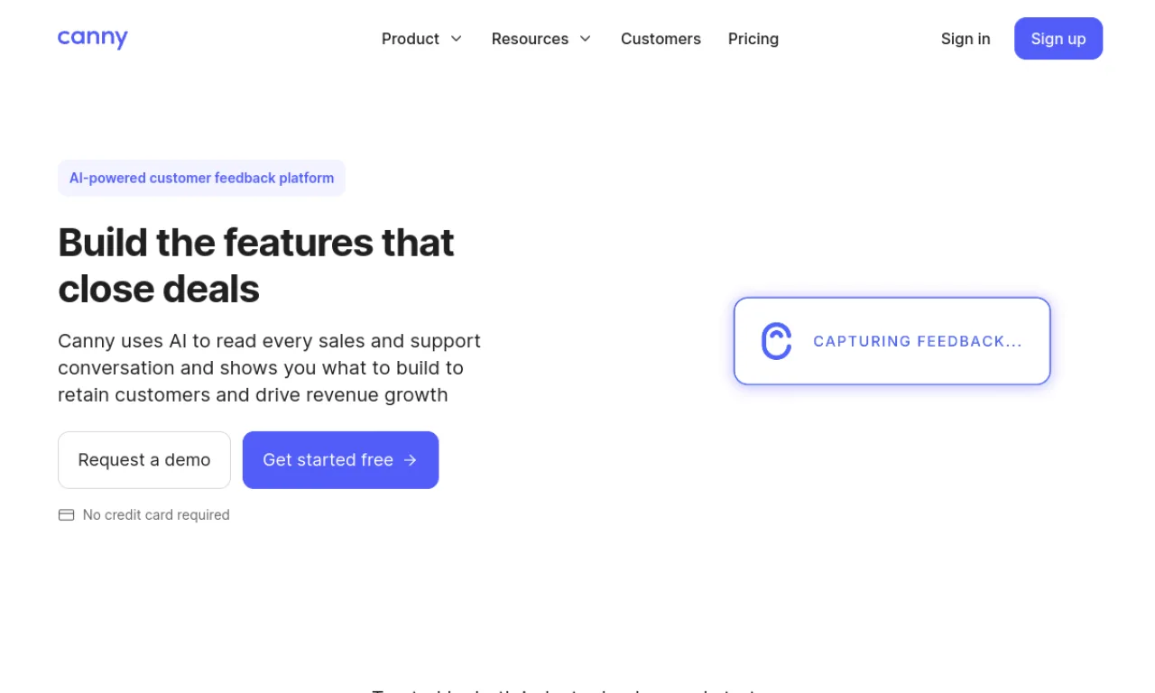 Screenshot of Canny website