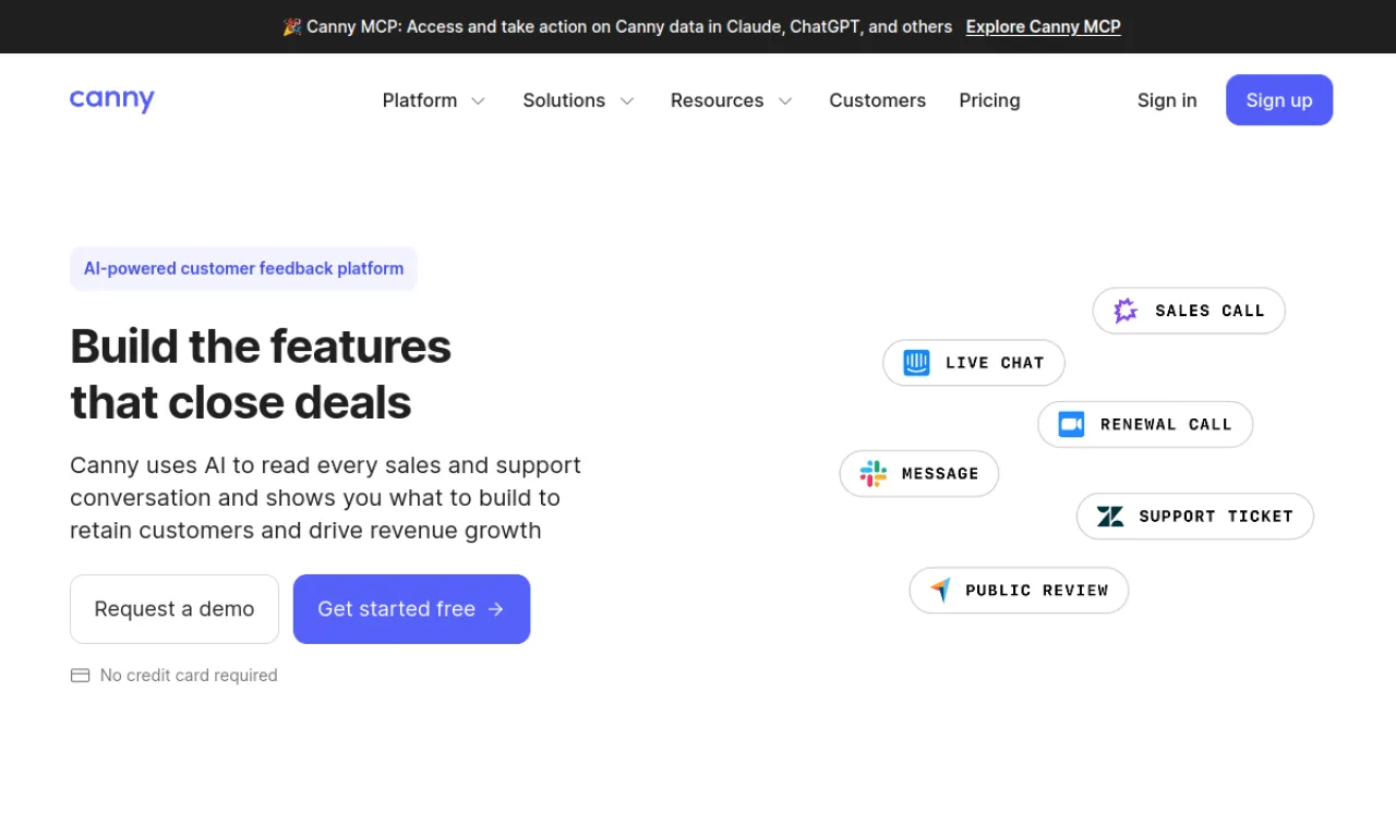 Screenshot of Canny website