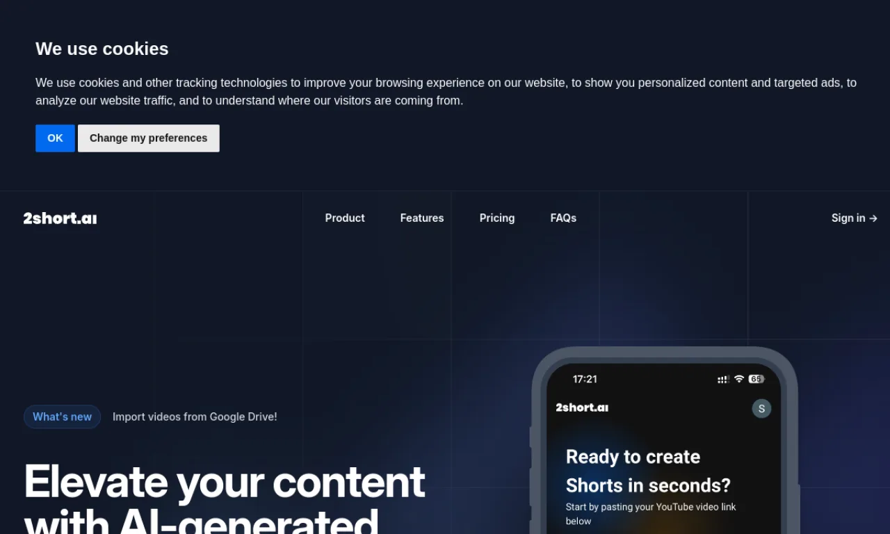 Screenshot of 2Short.ai website