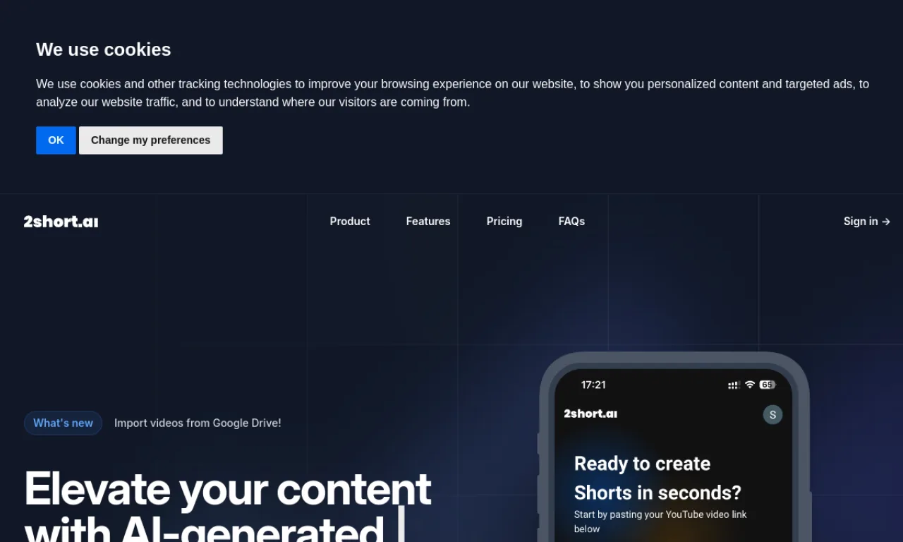 Screenshot of 2Short.ai website