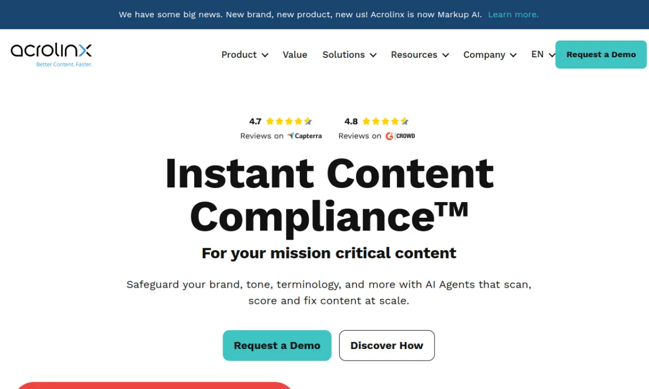 Screenshot of Acrolinx website
