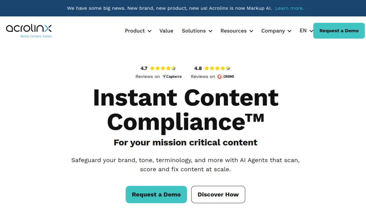 Screenshot of Acrolinx website