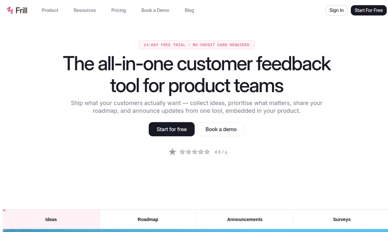 Screenshot of Frill website