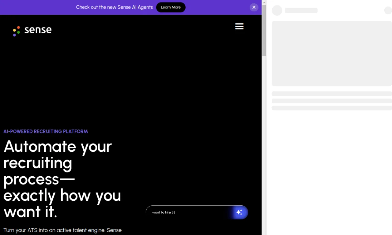 Screenshot of Sense website