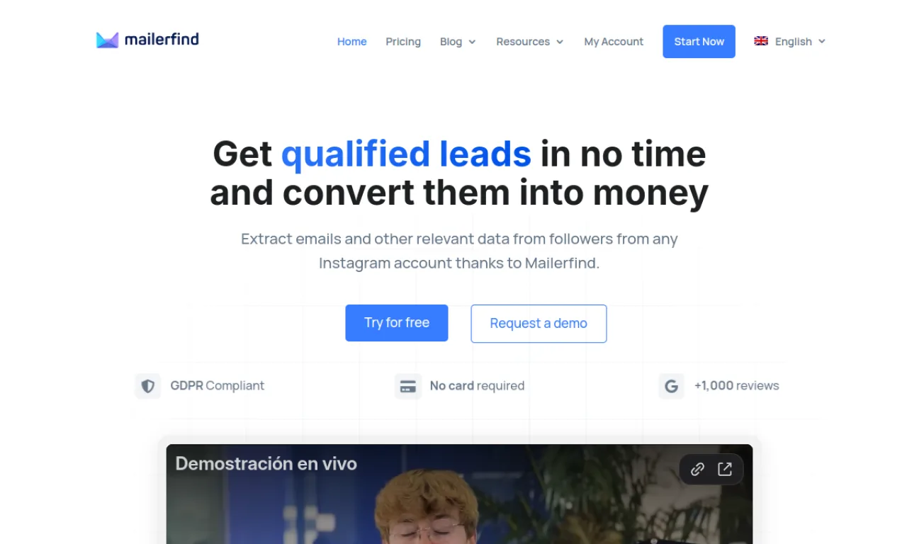 Screenshot of Mailerfind website