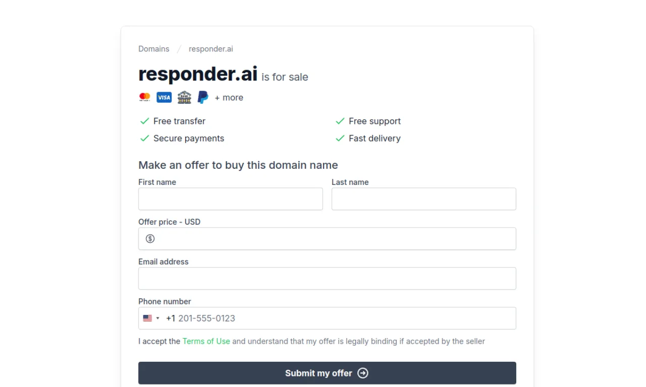 Screenshot of Responder.ai website