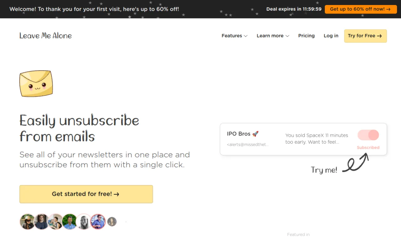 Screenshot of Leave Me Alone website