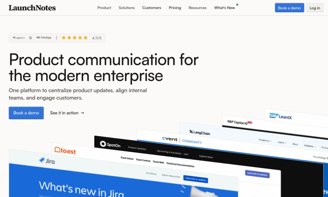 Screenshot of LaunchNotes website