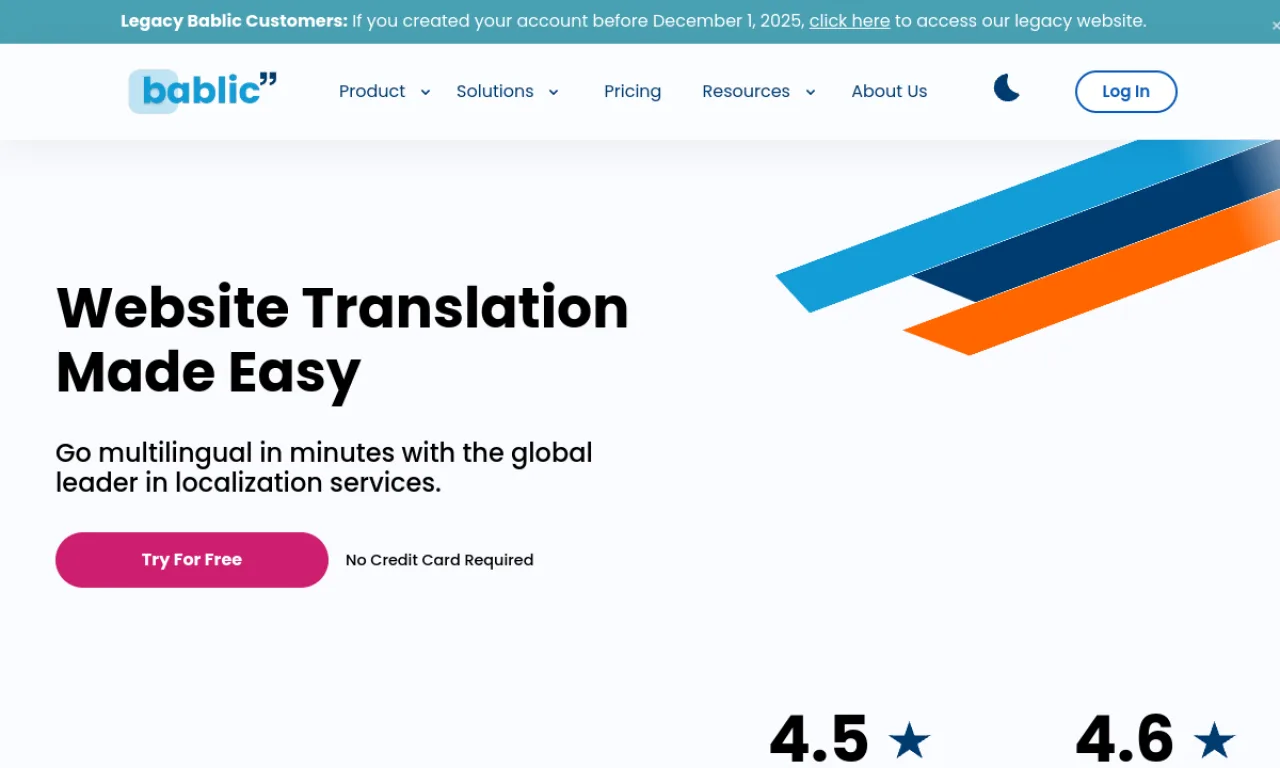 Screenshot of Bablic website