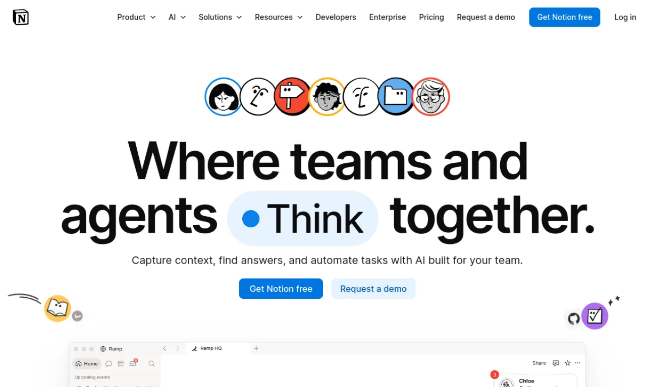 Screenshot of Notion website
