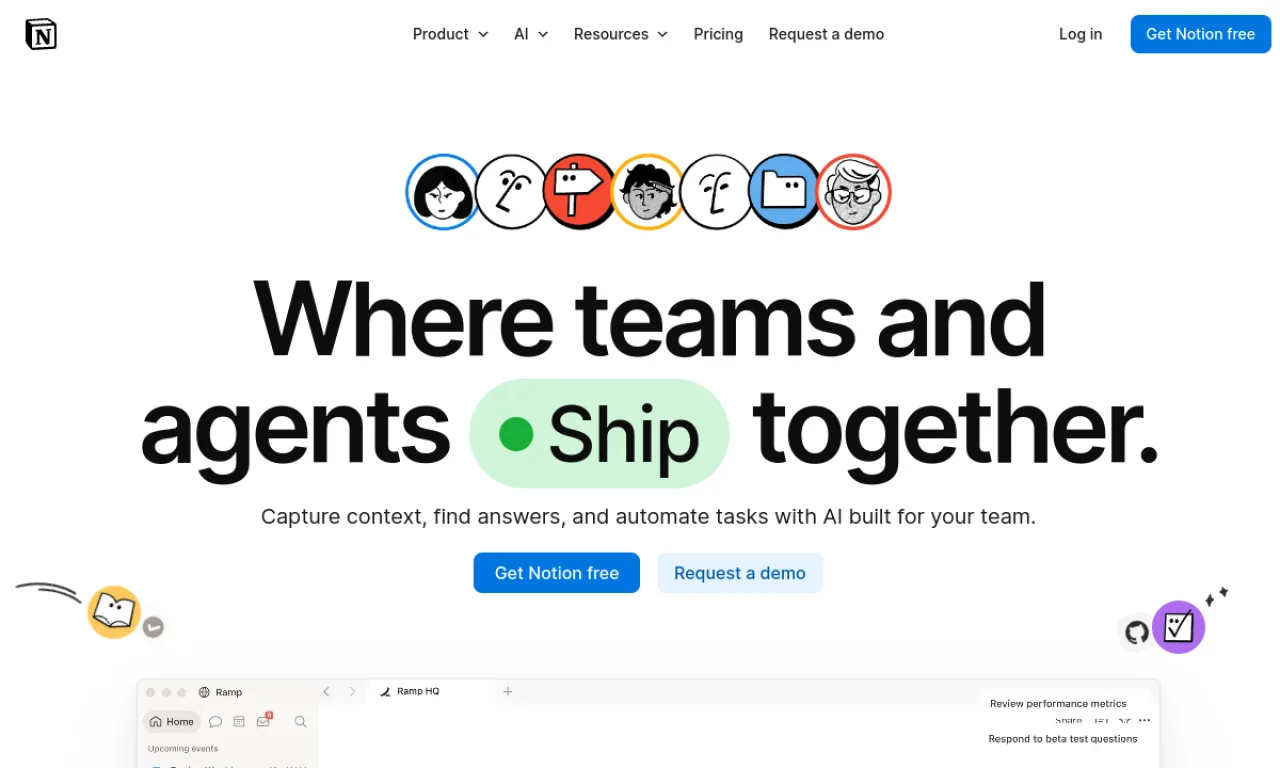 Screenshot of Notion website