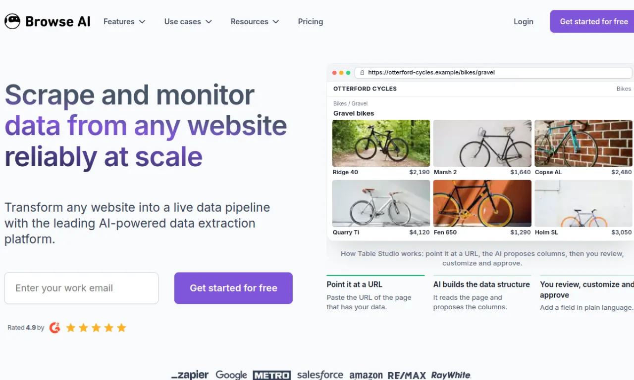 Screenshot of Browse AI Robots website