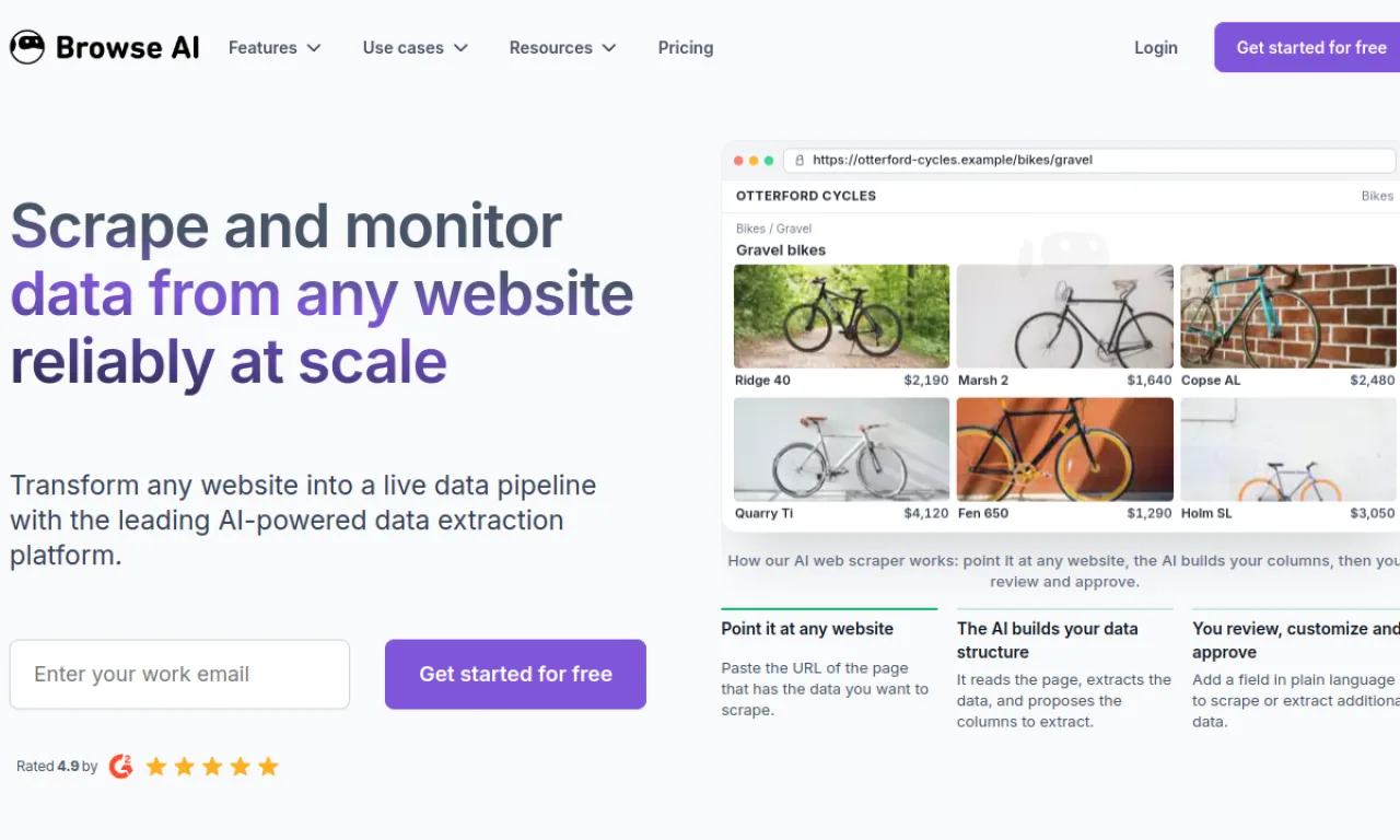 Screenshot of Browse AI Robots website