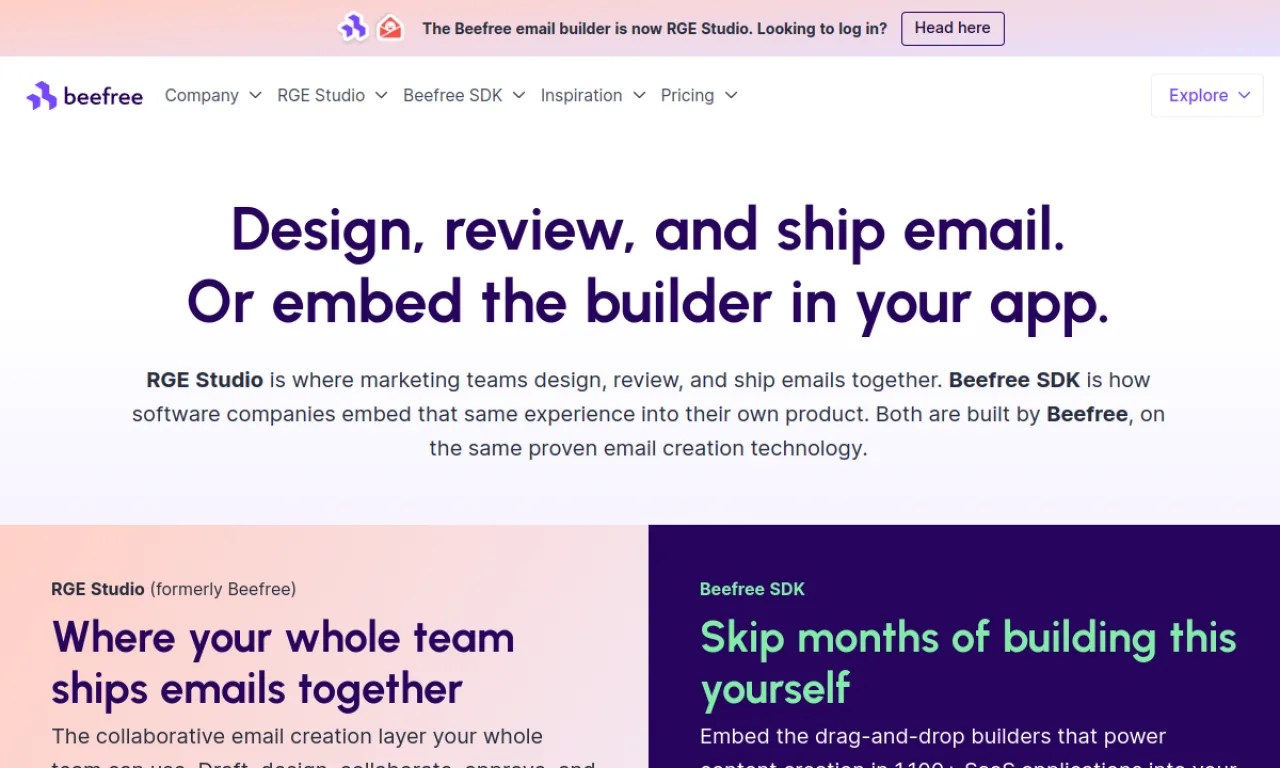 Screenshot of Beefree website