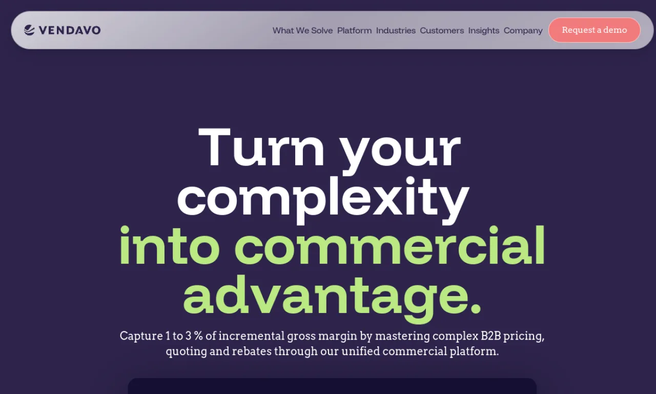 Screenshot of Vendavo website